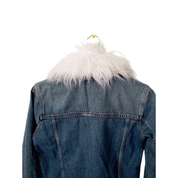 Paige Heidi Faux Fur Collar Cropped Denim Jacket Size Small - Picture 8 of 13